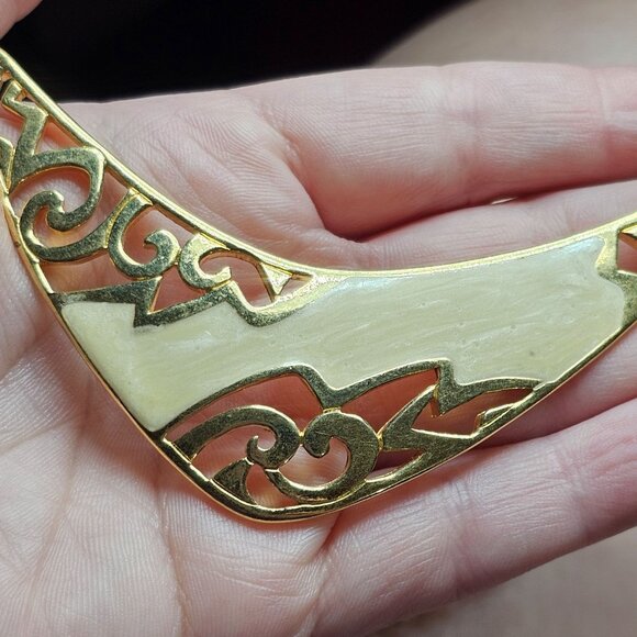 Vintage Gold-Tone Statement Necklace Filigree Enamel Design Chain - Picture 2 of 6